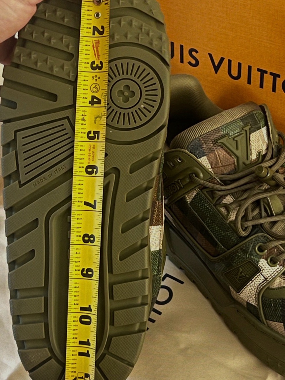 Louis Vuitton Men's Olive Green & Beige Camouflage Low-Top Sneakers - Picture 2 of 9